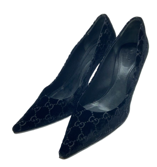 Gucci by Tom Ford Velvet Monogram Heels w bamboo heeel