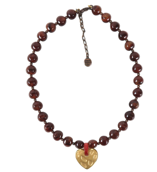 Sonia Rykiel Heart Color Stone Necklace Leopard Brown