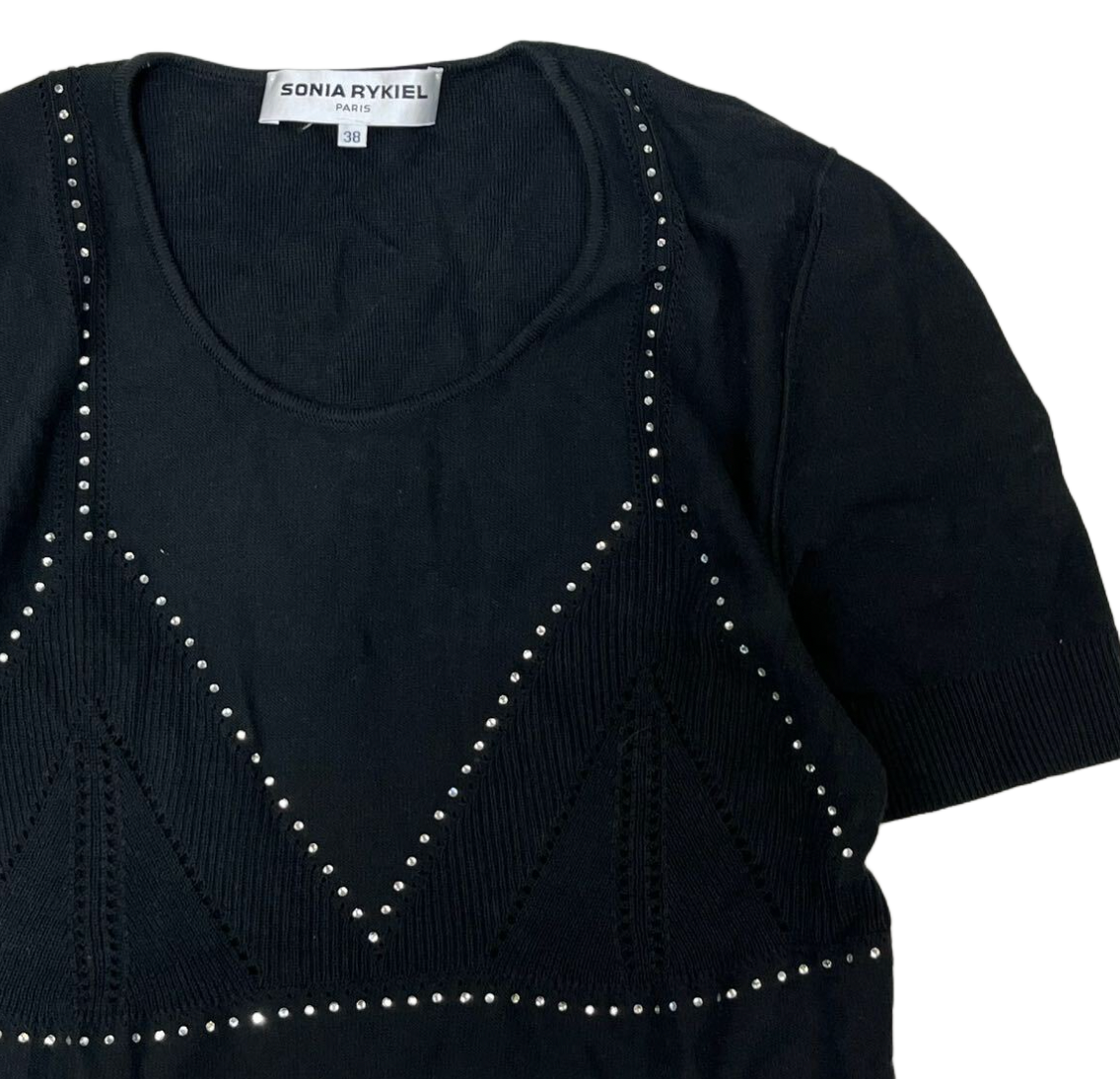 Sonia Rykiel SS Rhinestone Bra Knit Sweater Knit T-Shirt Top