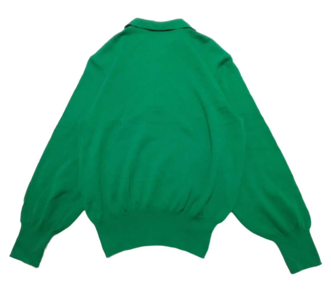 Yves saint laurent LS green polo gold 1/4 button down rhinestone logo knit