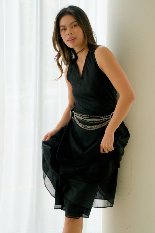 DKNY Leather Metal Chain Belt