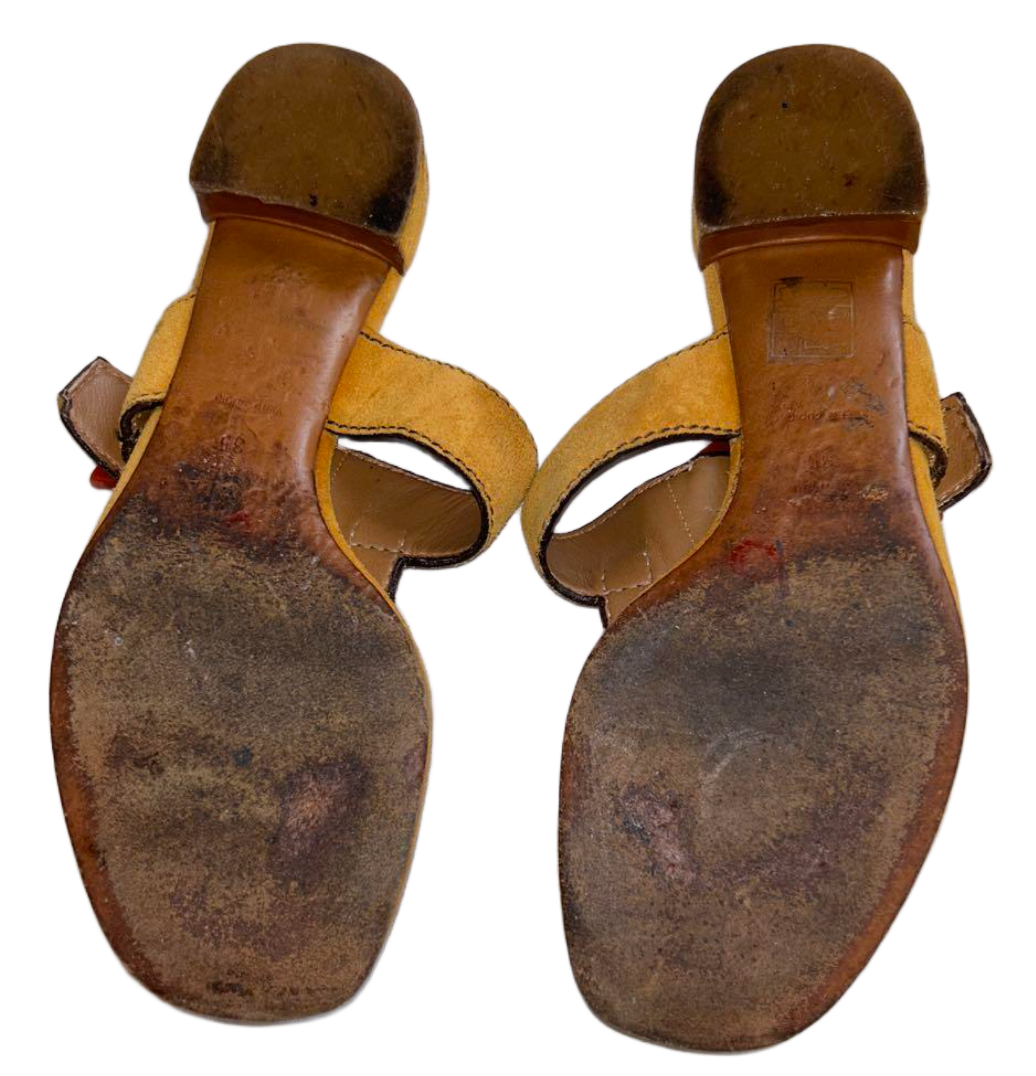 Prada Suede Fish Buckle Sandals