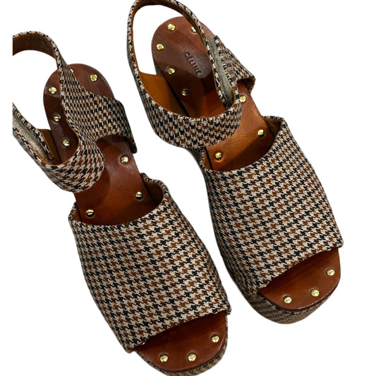 Celine Houndstooth Wedge Platform Velcro Heels