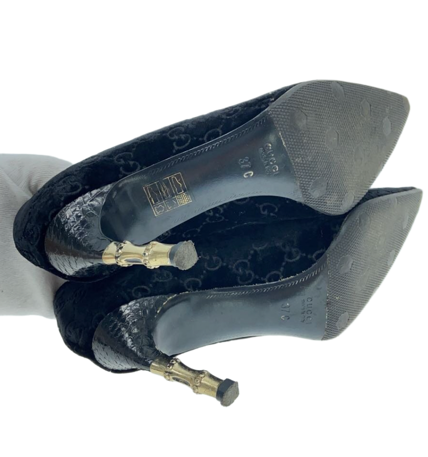 Gucci by Tom Ford Velvet Monogram Heels w bamboo heeel