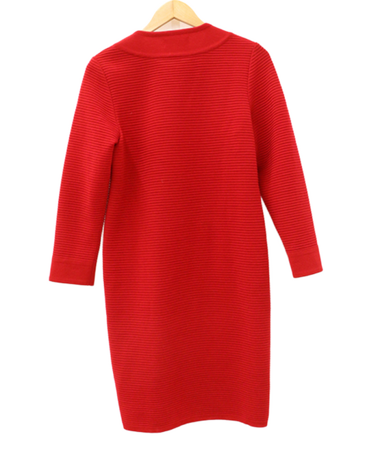 Yves Saint Laurent Knit Red Ribbed Dress w Heart Buttons