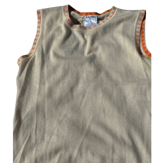 Chanel Cashmere Logo Hem Sless Knit Top