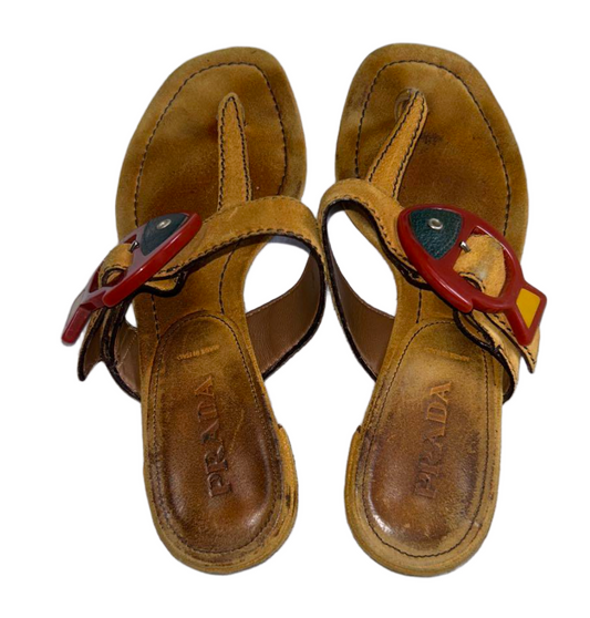 Prada Suede Fish Buckle Sandals