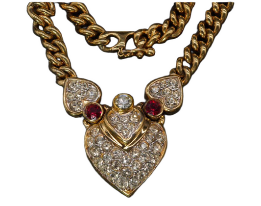 Nina Ricci Gold Chain Rhinestone Heart Necklace 38cm