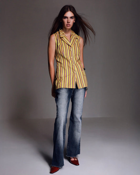 Versace Jeans Couture Stripe Gold Button Vest