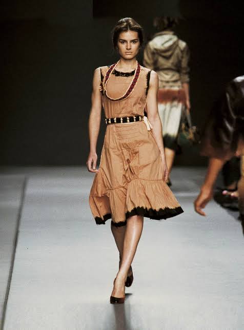 Prada Bleached Hem Drop Waist Sless Pleated Dress