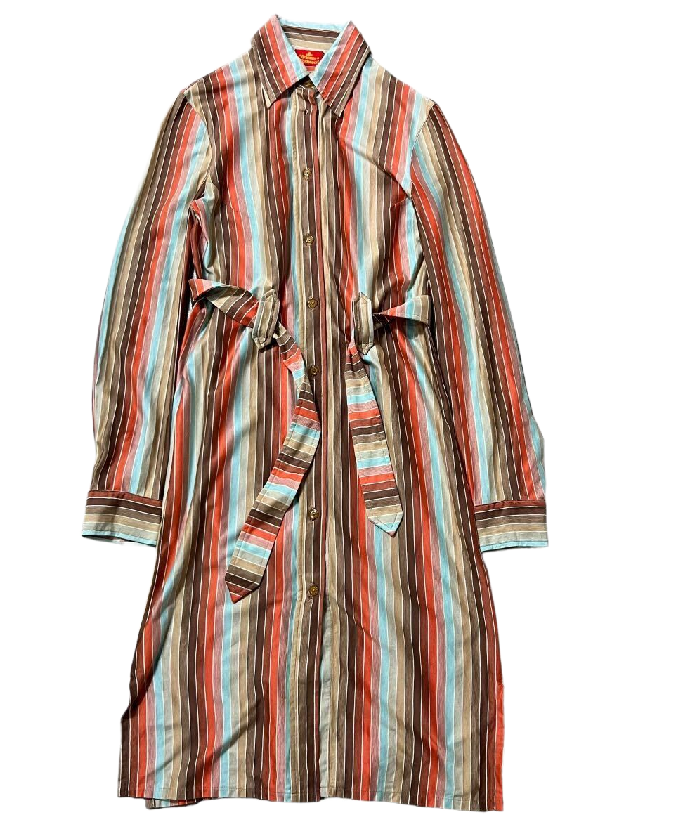 Vivienne Westwood Multi Colour Stripe Shirt Dress w Matching Belt