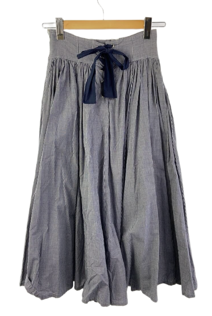 Kenzo Composition by Kenzo Navy White Checkered Drop Waist Gathered Skirt
