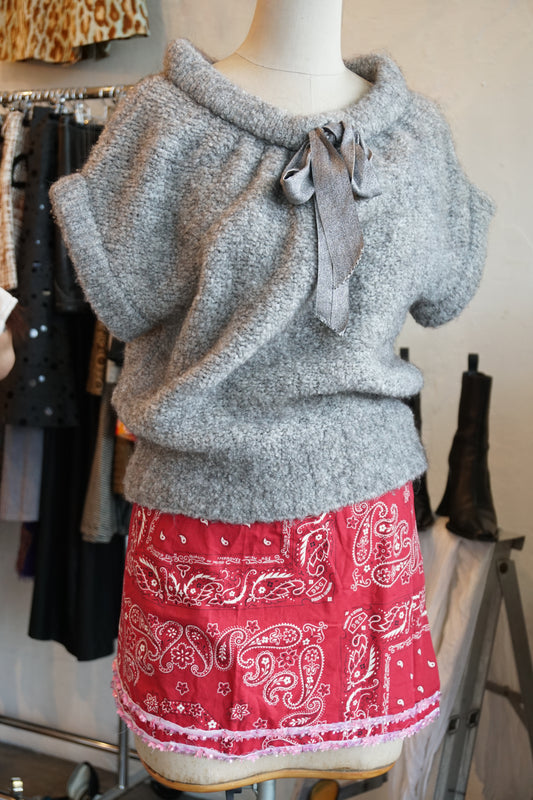 Dolce & Gabbana Bandana Print Wrap Mini Skirt w Floral Beading Hem