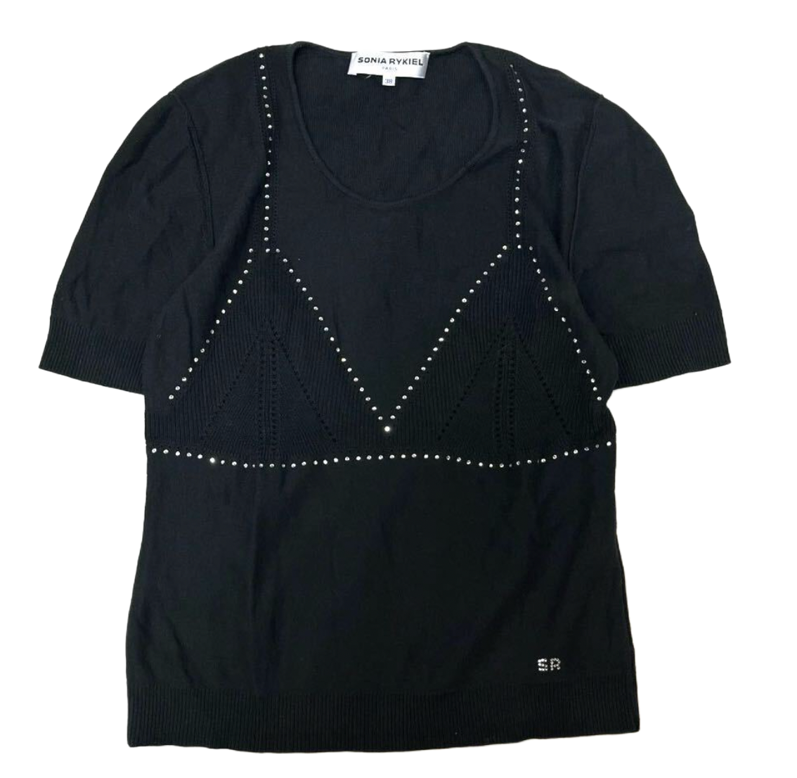 Sonia Rykiel SS Rhinestone Bra Knit Sweater Knit T-Shirt Top