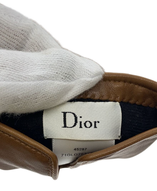 Christian Dior Gold Studded Tan Leather Gloves