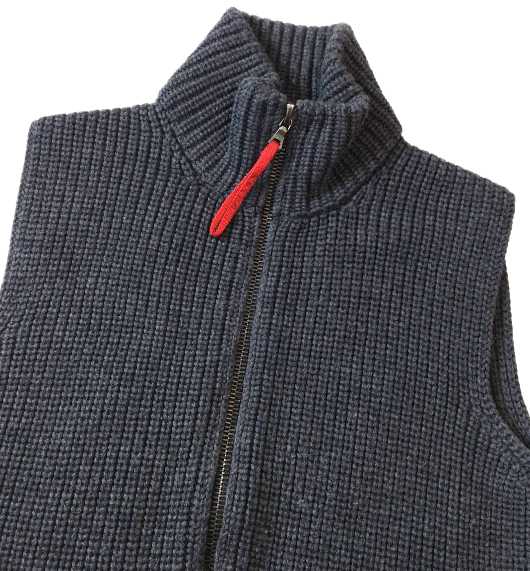 Prada Wool Knit Vest Full Zip Belted Sweater Jacket Gray