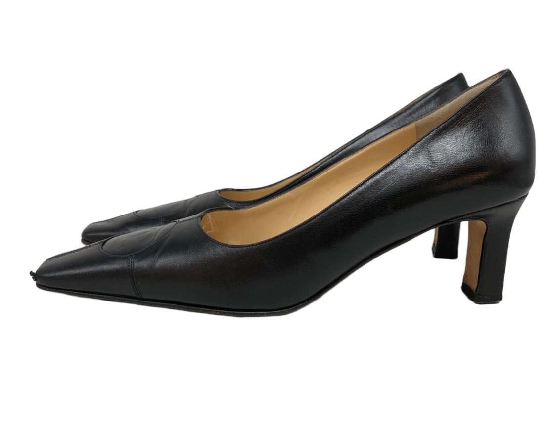 Chanel Coco Square Toe logo cap toe leather pumps