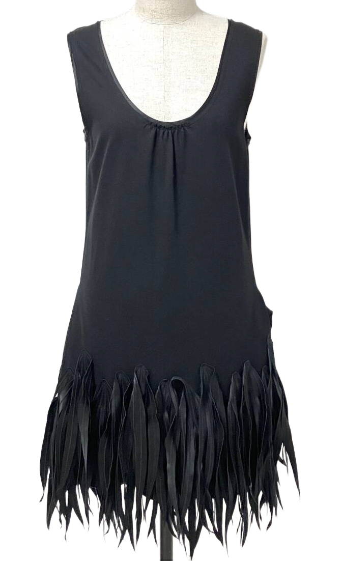 VIVIENNE TAM sleeveless dress with fringe leaf feather hem