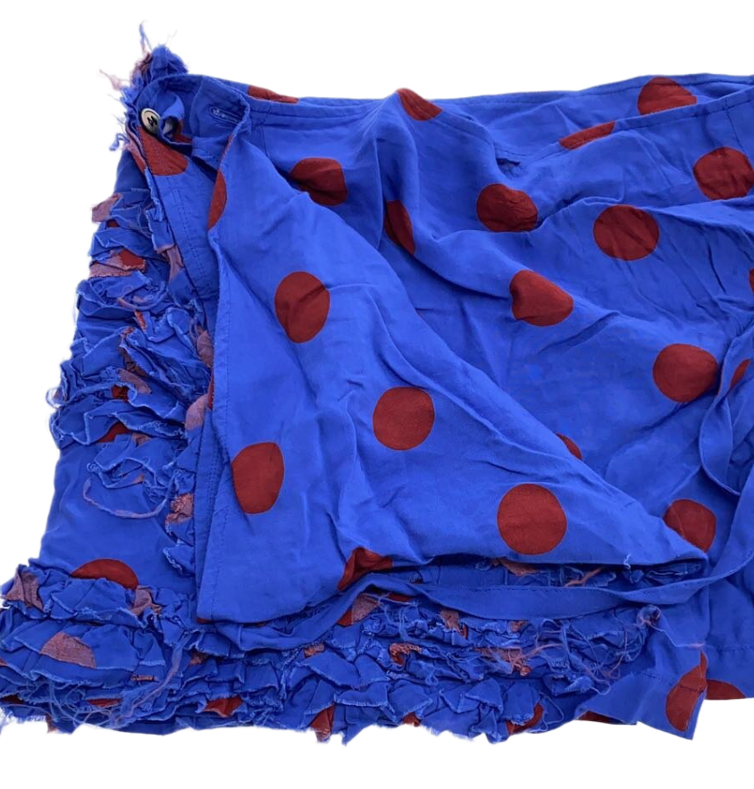 tricot COMME des GARCONS Blue Burgundy Dot Wrap Rip Skirt AD 2003