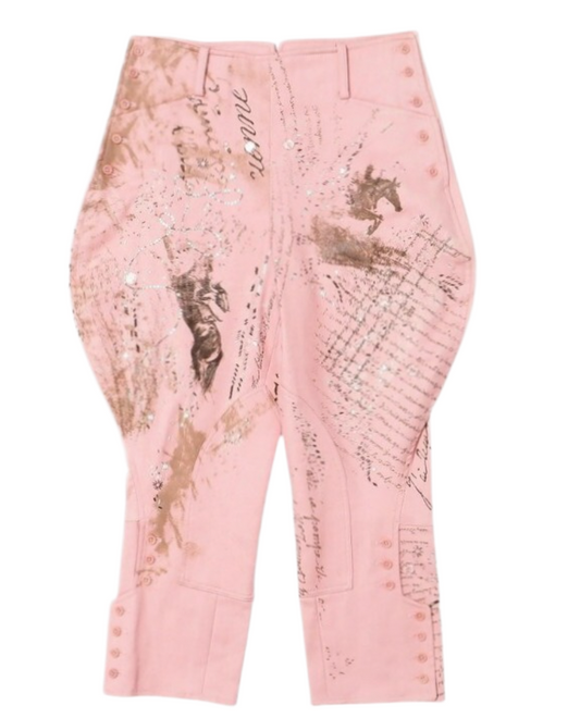 RALPH LAUREN Collection Cropped Caligraphy Horse Graphic Pants Capris Pink Sequin Beaded
