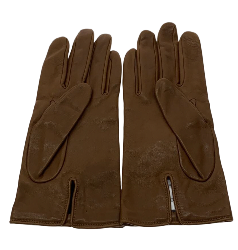 Christian Dior Gold Studded Tan Leather Gloves