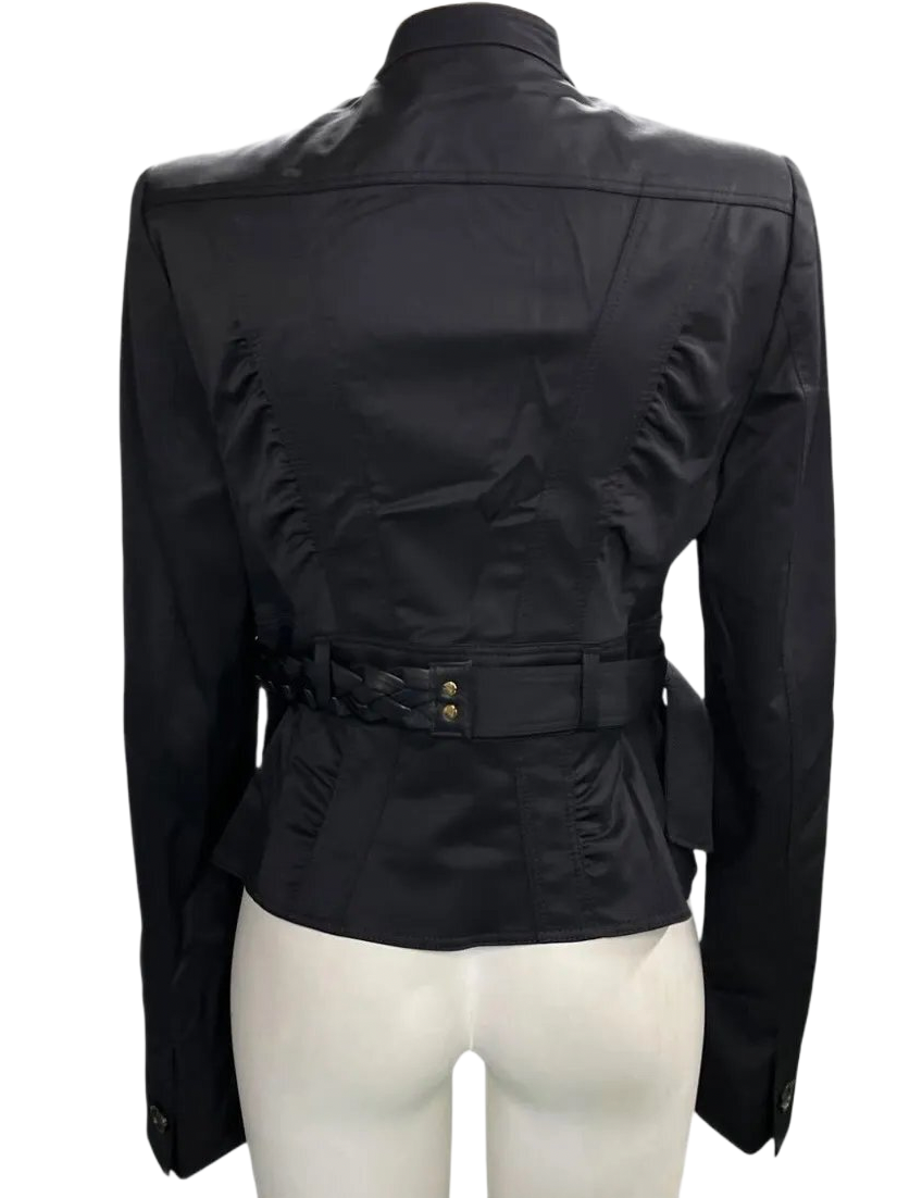Gucci Military Pocket Shoulder Pad Jacket w Horse Loop Leather woven Belt