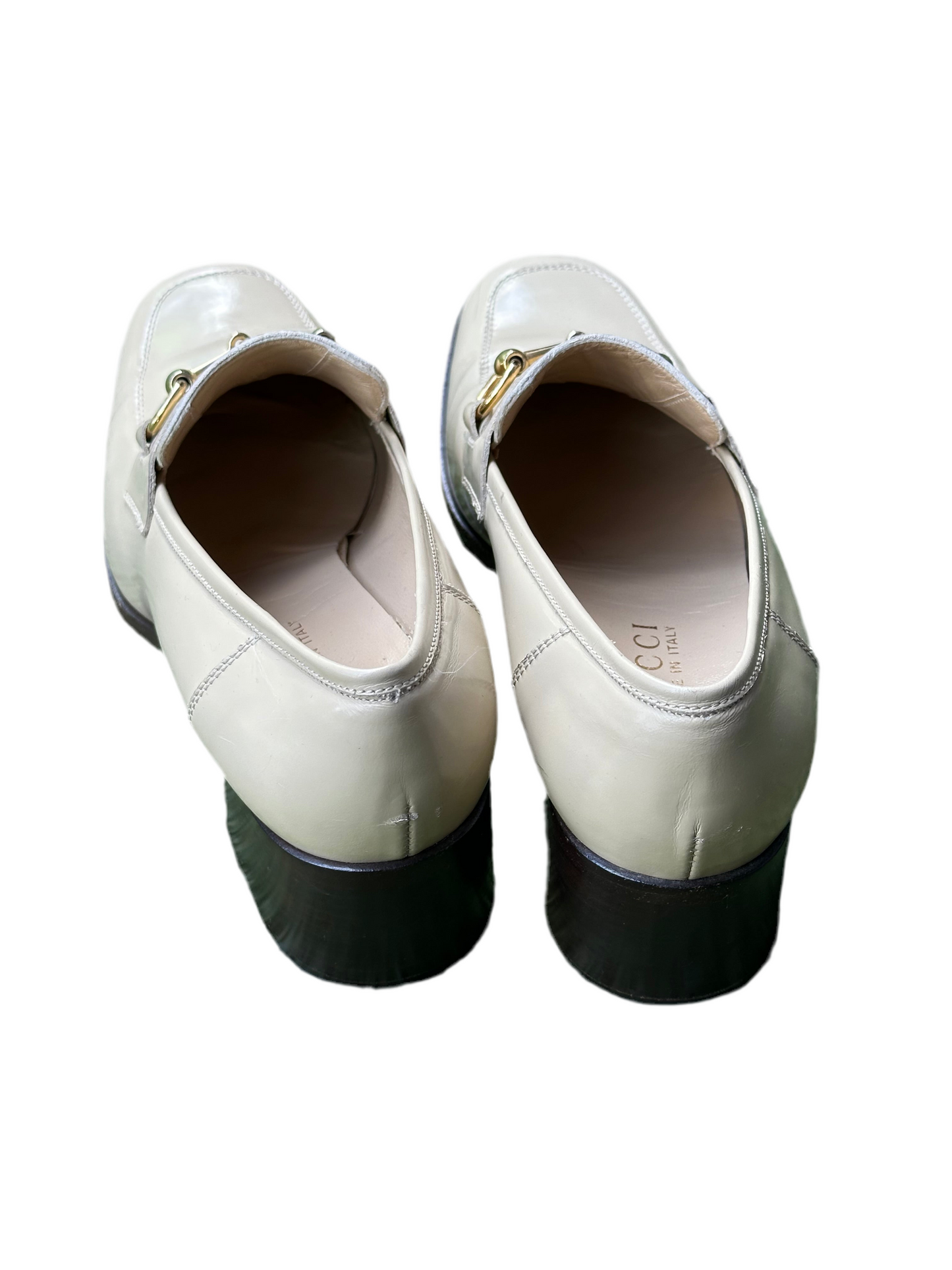 Gucci Beige Leather Horsebit Loafers Sz 38