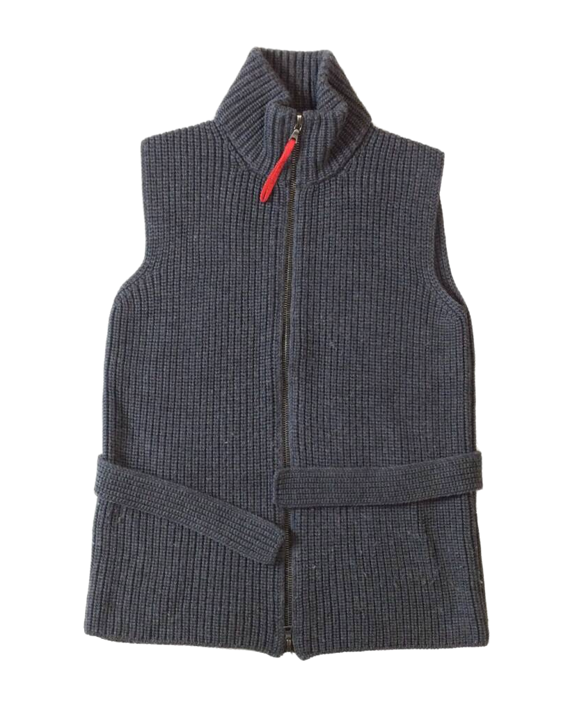 Prada Wool Knit Vest Full Zip Belted Sweater Jacket Gray