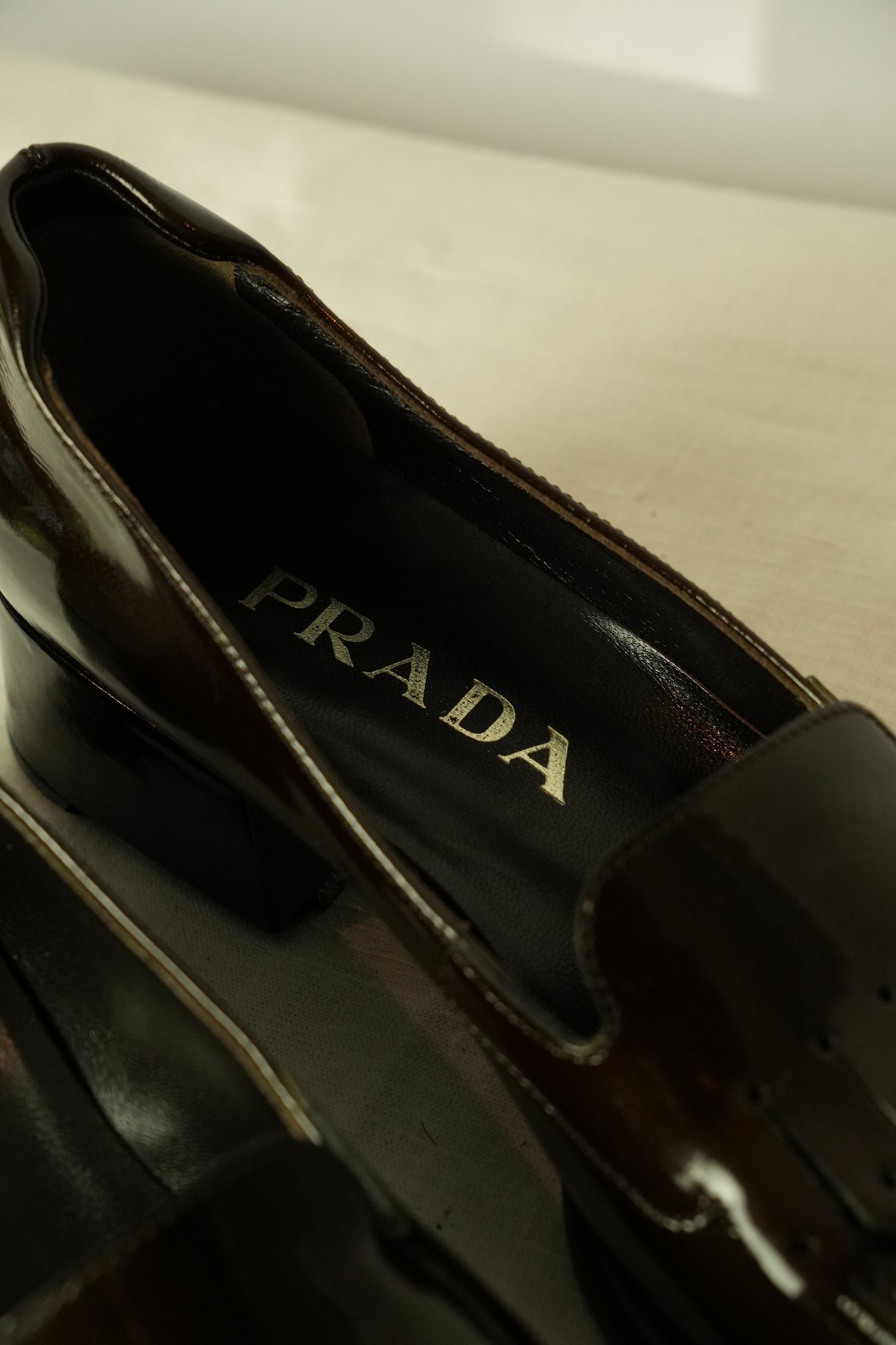 Prada Brown Patent Tassel Leather Loafer Sz 35.5