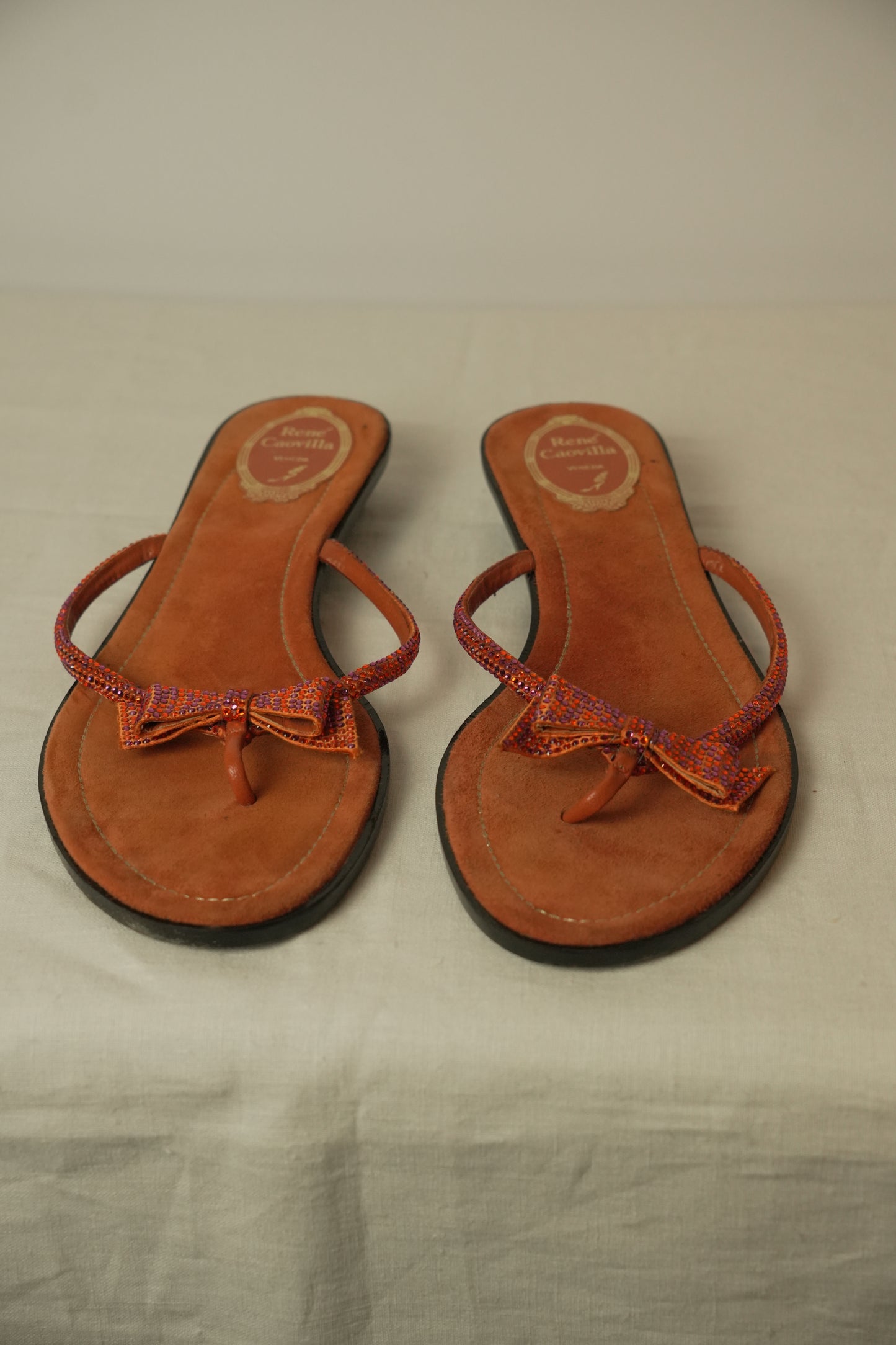 Rene Caovilla Orange Suede Flat Sandals