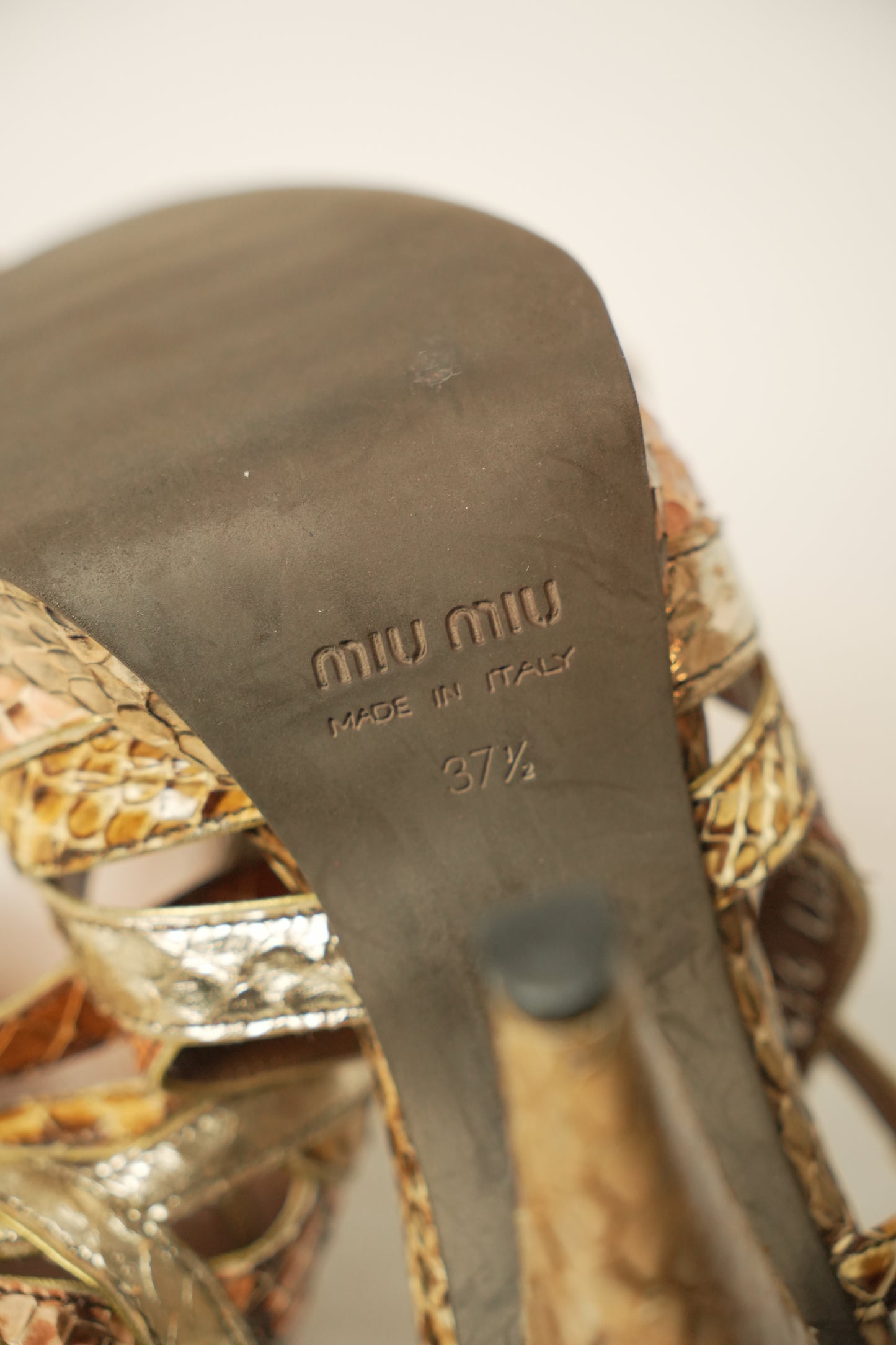 Miu Miu Snakeskin Platform Strappy Heels Sz 37.5