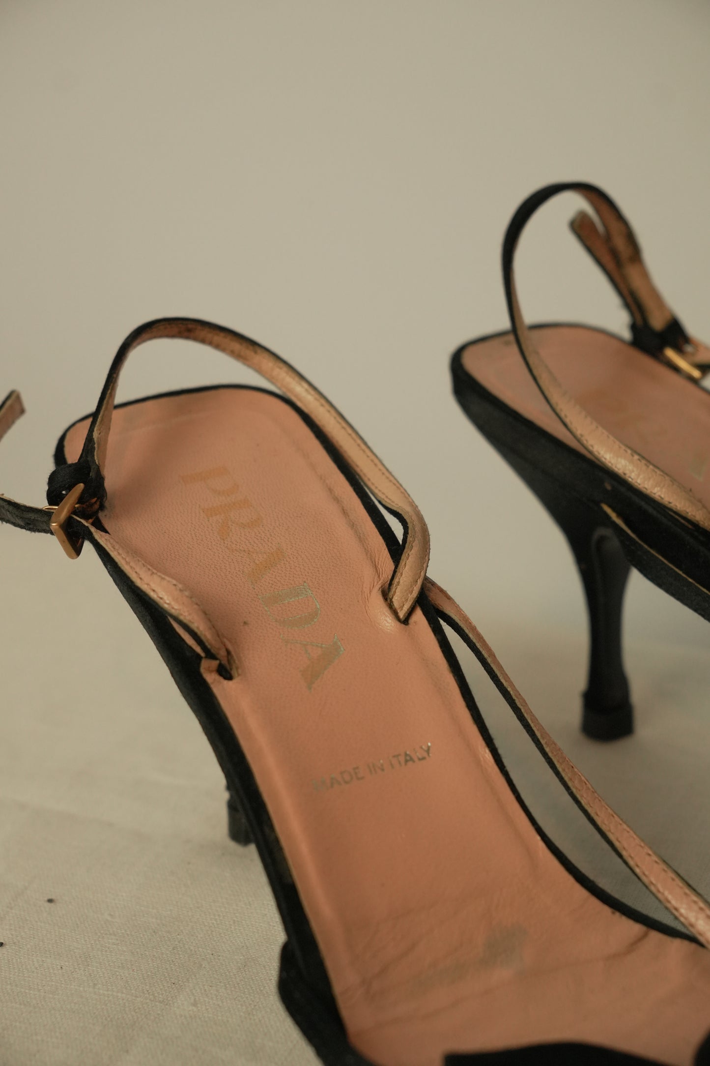 Prada Satin Leaf Flower Strap Back Pumps
