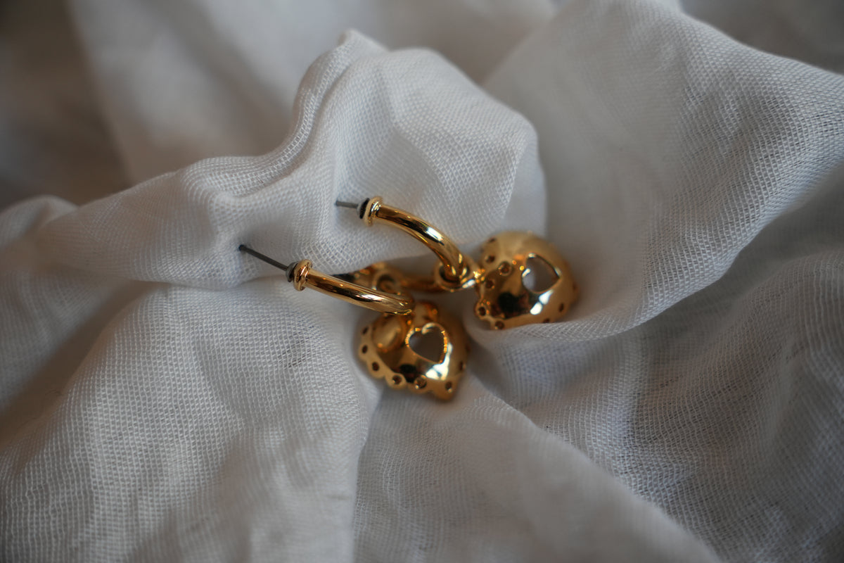 Nina Ricci Gold Heart Drop Down Hoop Earrings