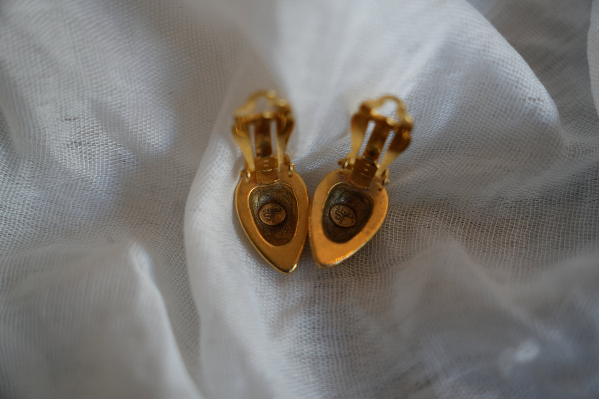 Jean-Louis Scherrer Gold Teardrop Earrings w/ Rhinestones