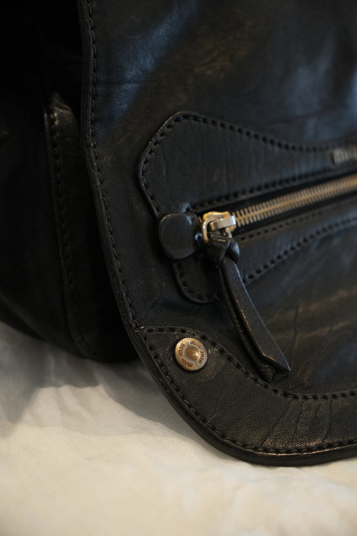 Miu Miu Black Leather Western Stud Crossbody Bag