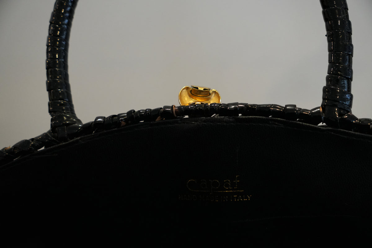 Capaf Black Basket Bag w Gold Metal Clasp