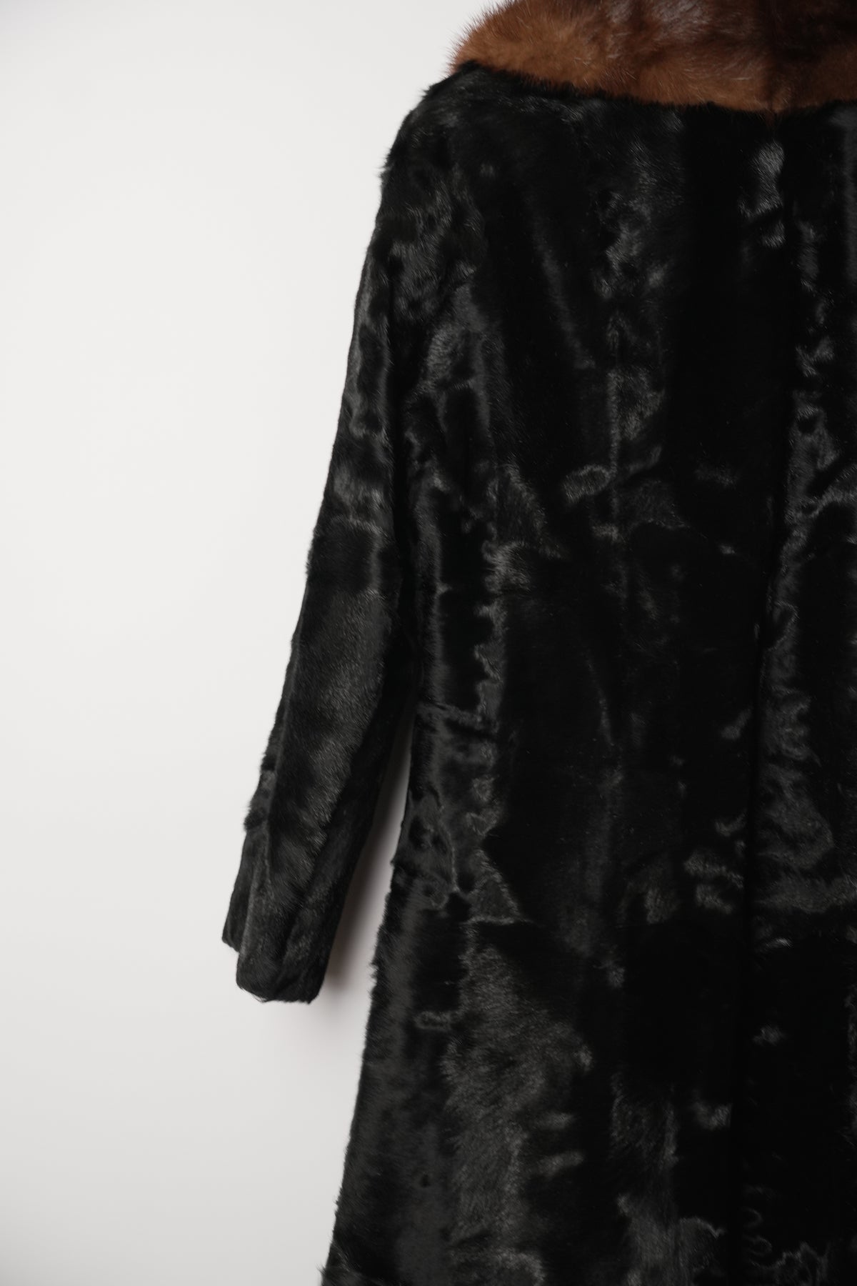 Vintage Brown Black Fade Fur Coat with Fur Large Lapel