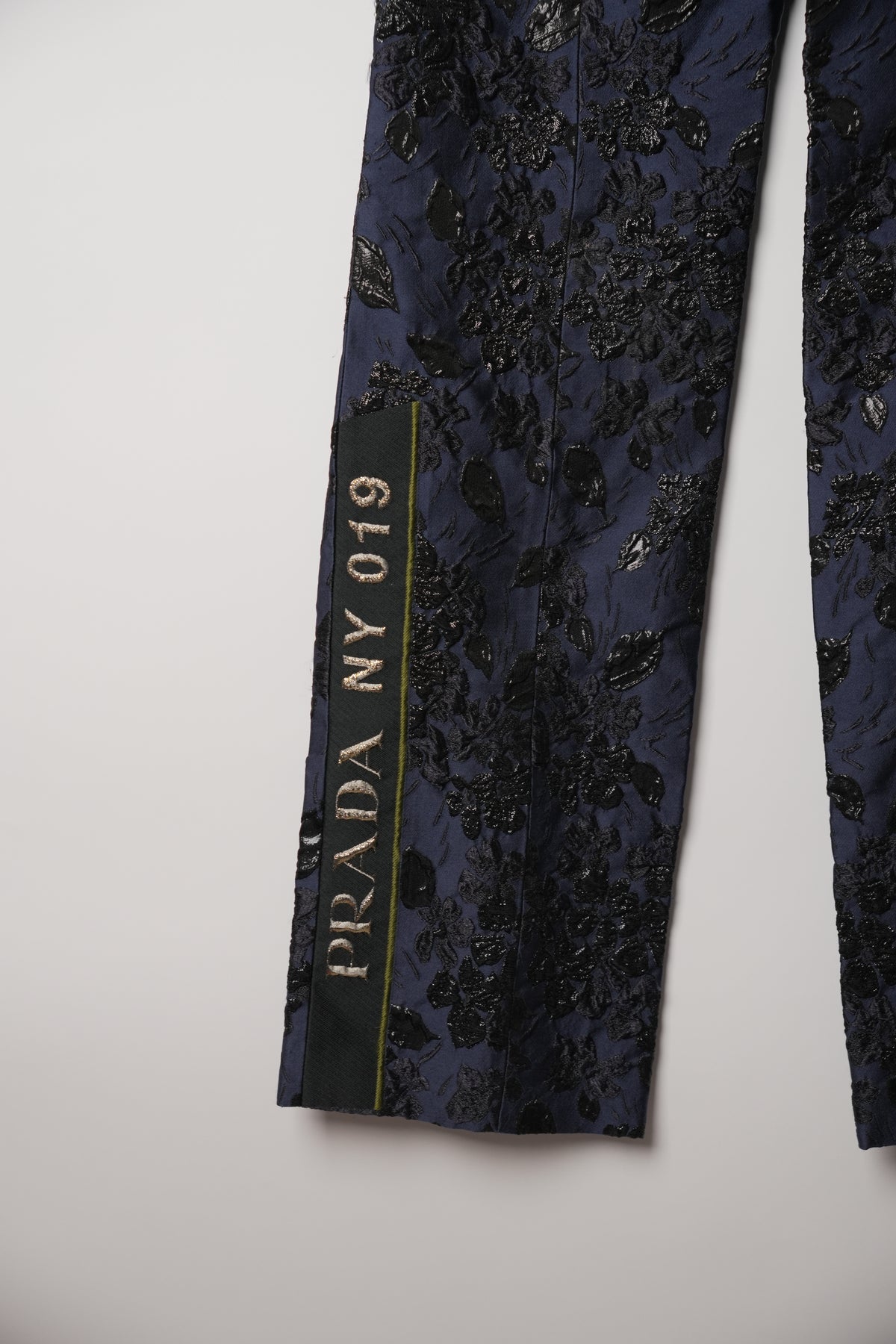 Prada Blue Floral Cloque Wide Leg Pants w Belt FW 2019