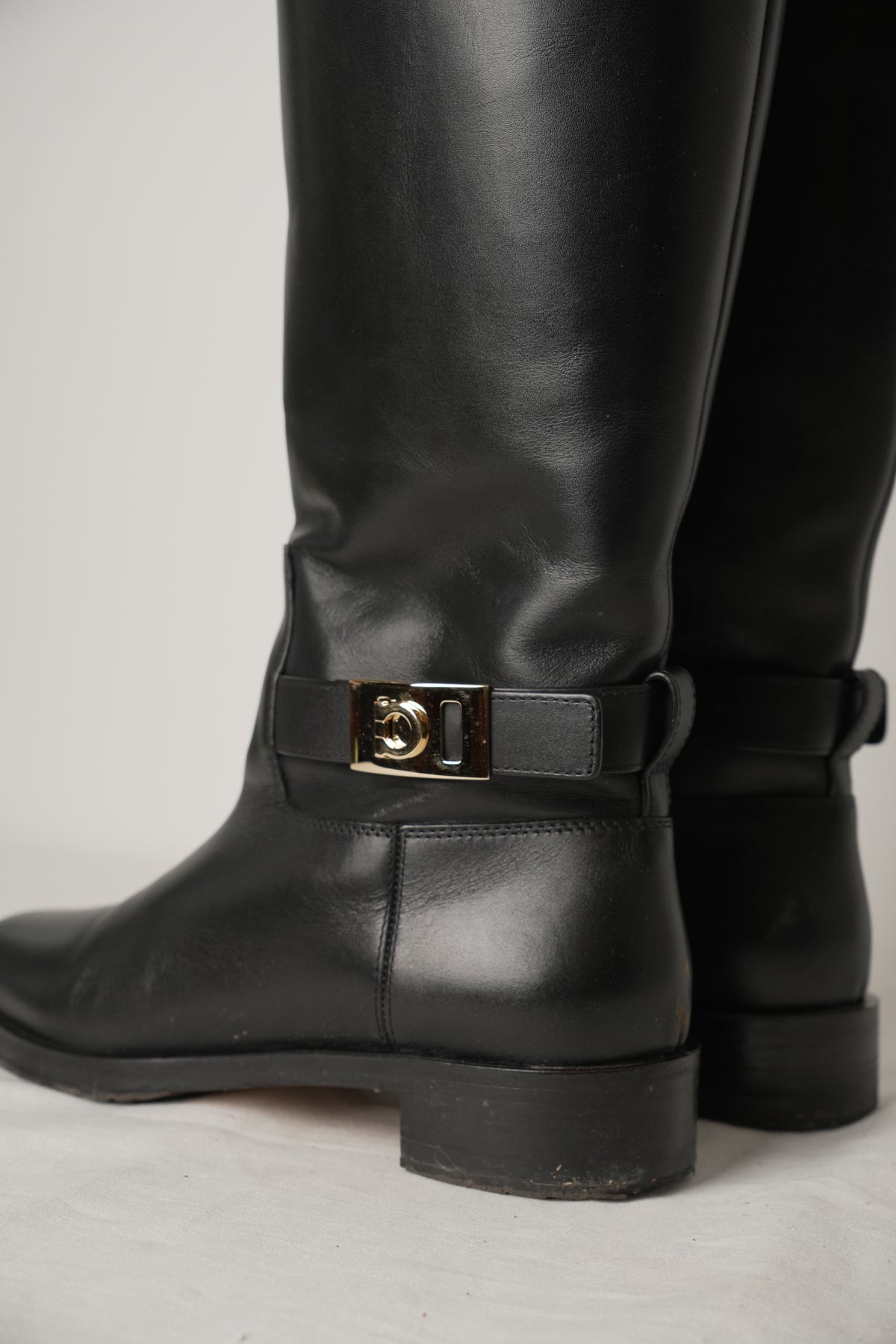 Salvatore Ferragamo Black Leather motorcycle Boots Sz8