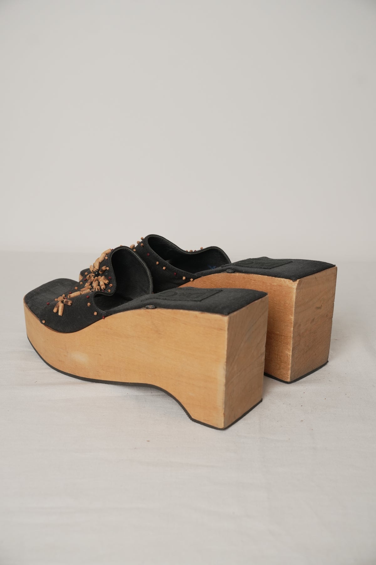 Dolce & Gabbana Wood Sole Sandals Wedge with Beads Heel Sz40