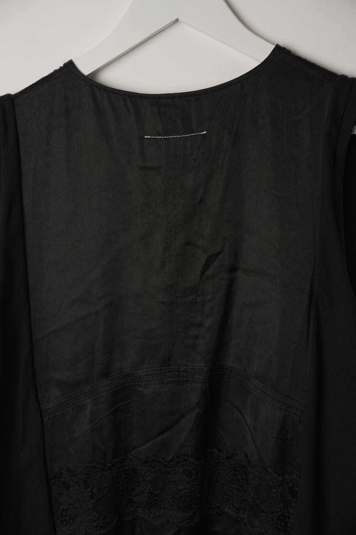 MM6 Maison Margiela Lace Insert Satin V Neck Sleeveless Midi Dress
