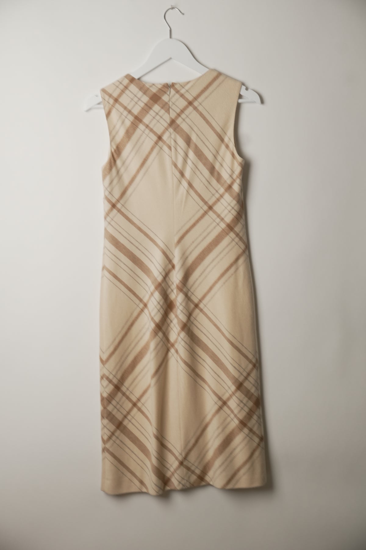 Valentino Wool Plaid Neutral Sleeveless Midi Dress