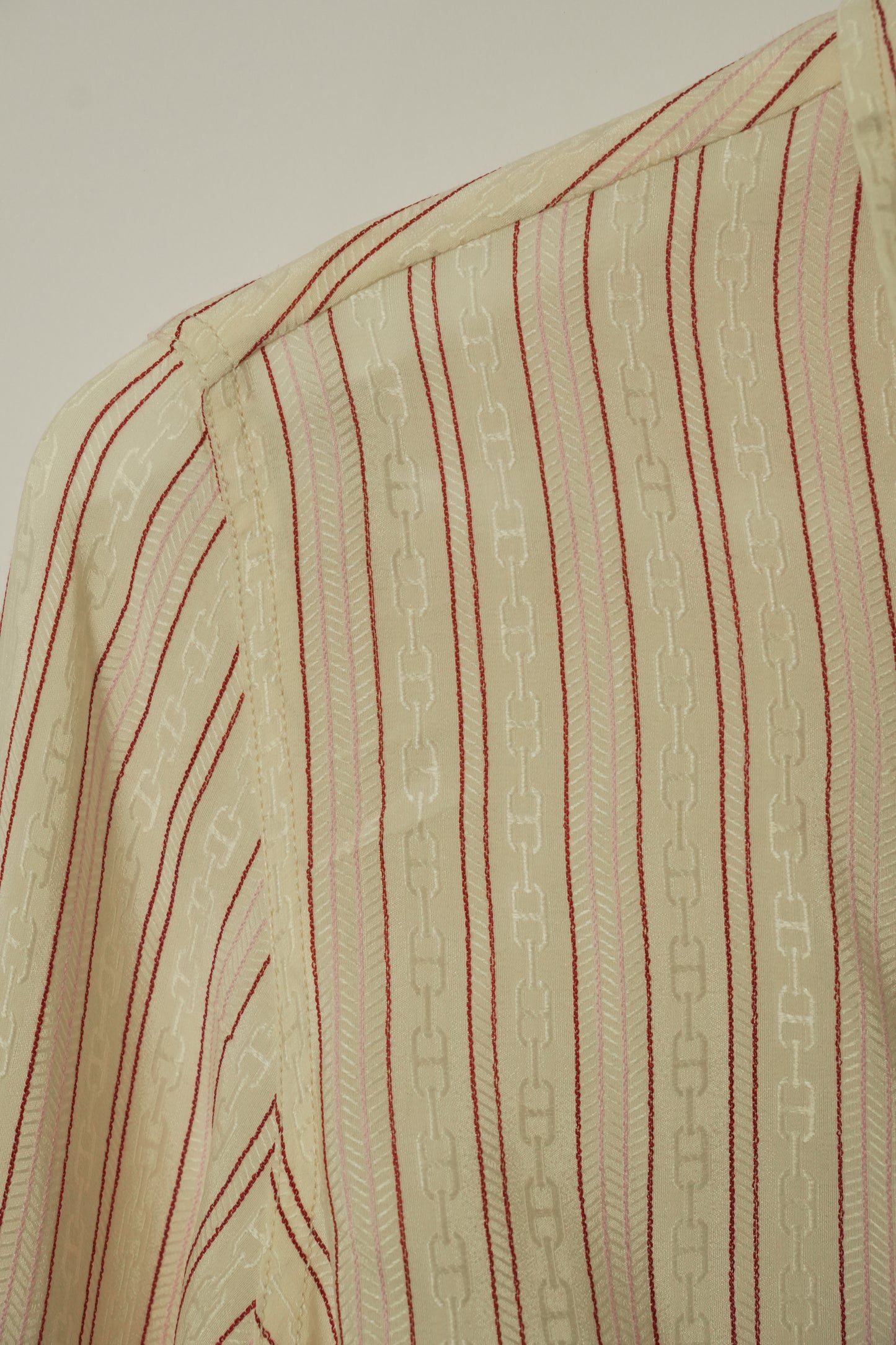 Celine Silk Red White Pink Stripe Chain Button Down Blouse
