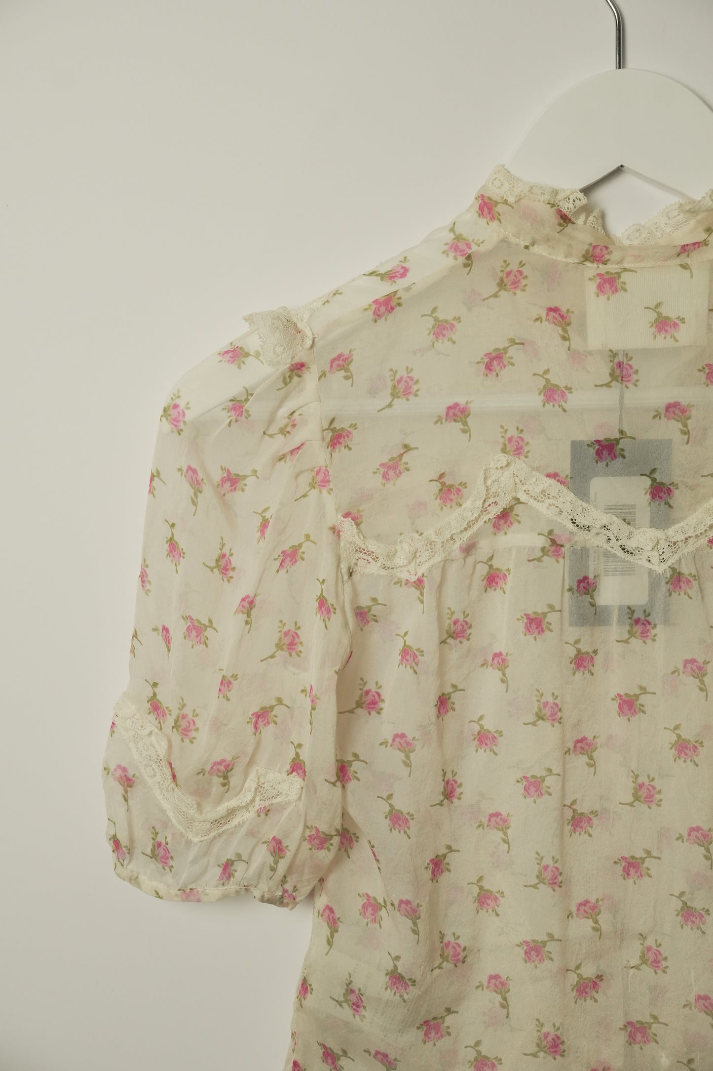 Dolce & Gabbana Silk SS Blouse w Lace & Sheer Floral Print Sz 36