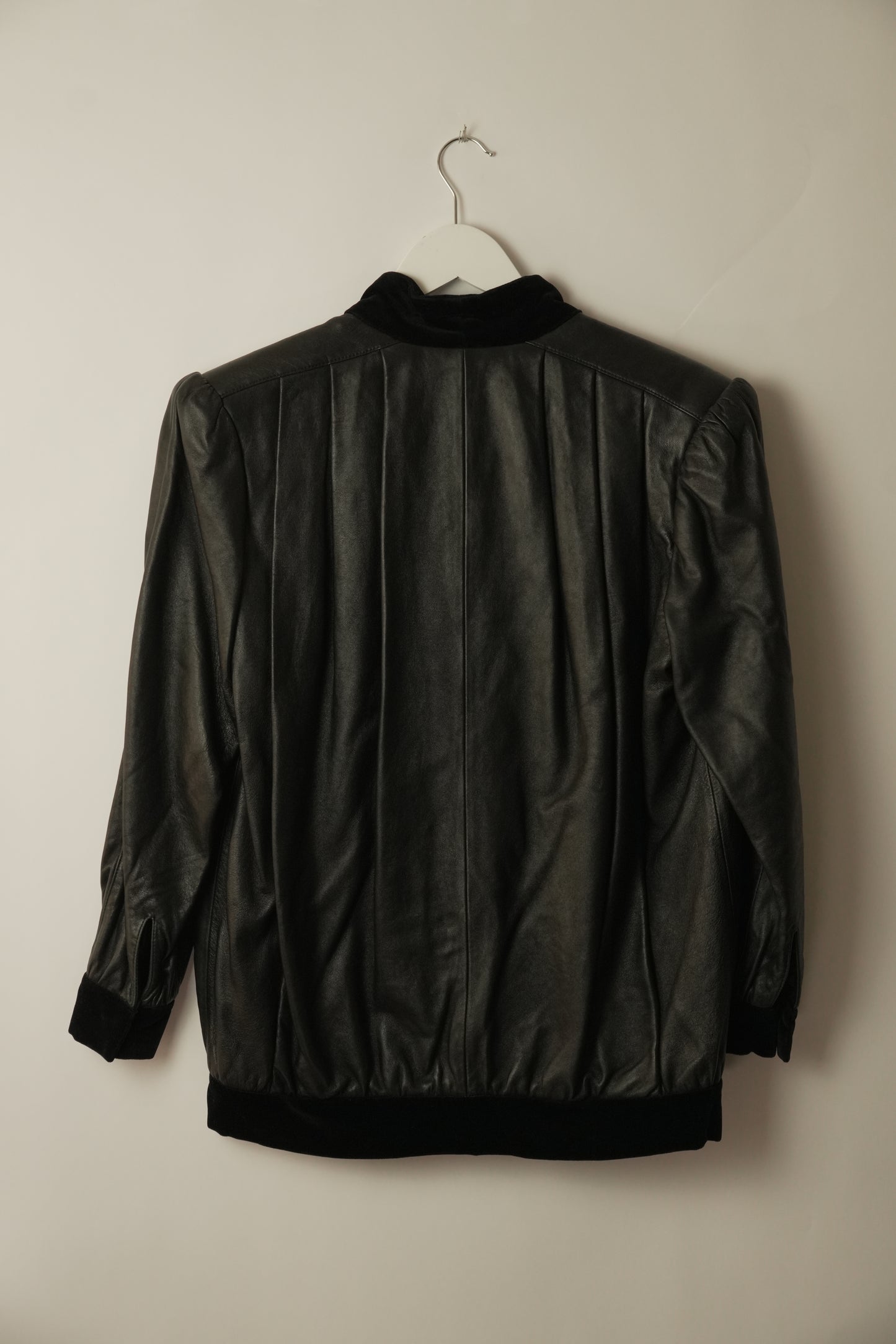 Valentino Leather Shoulder Pad Jacket w Velvet Trim