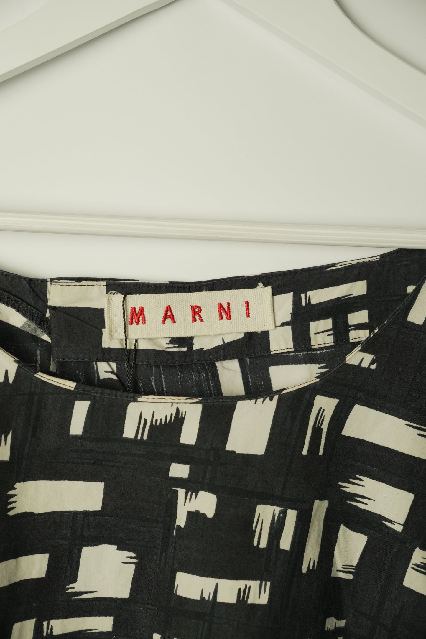 Marni Black White Checkered 3/4 LS Boxy Shirt Blouse