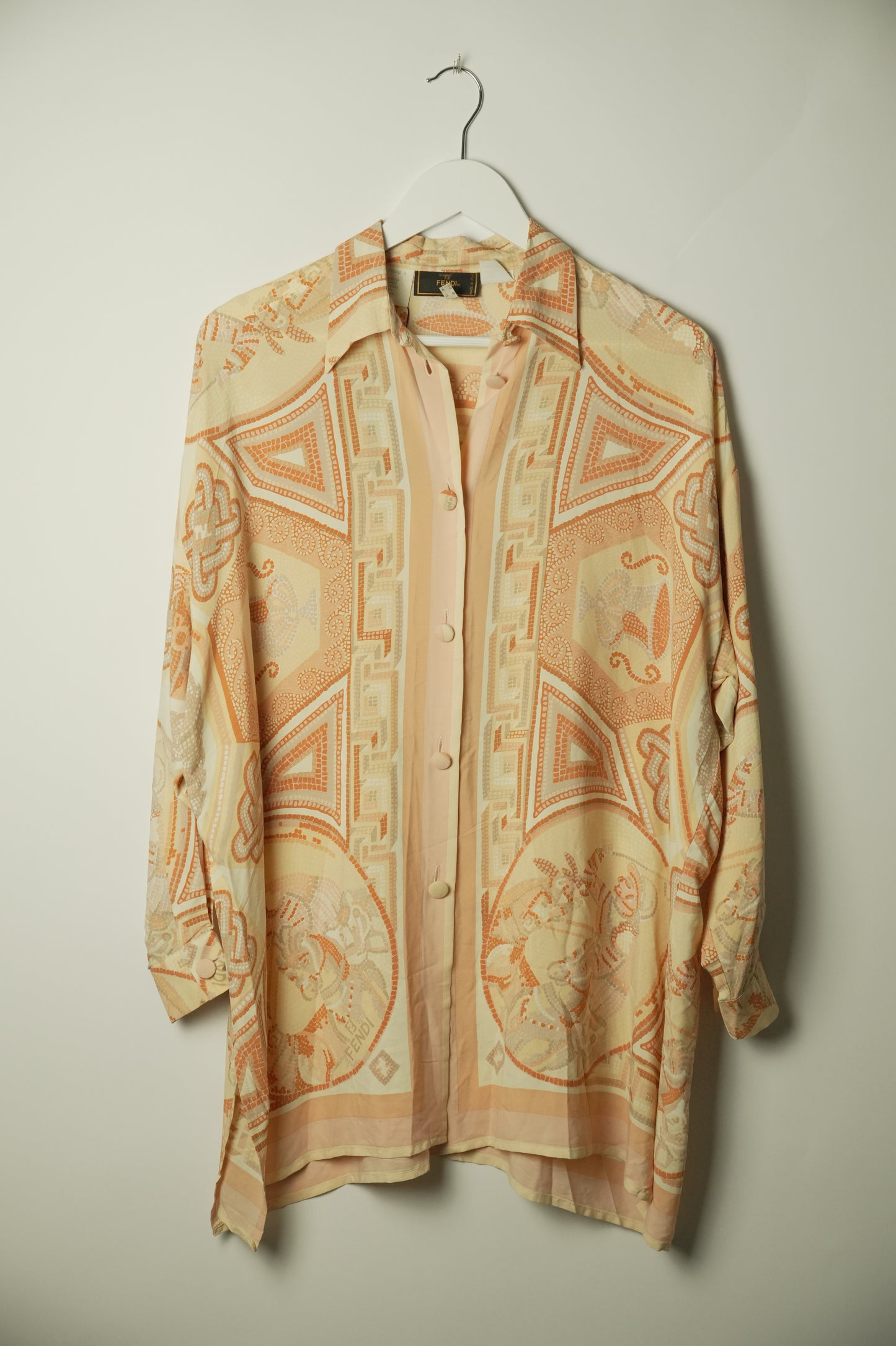 Fendi Roma Logo Tile Print Silk Oversized Shirt