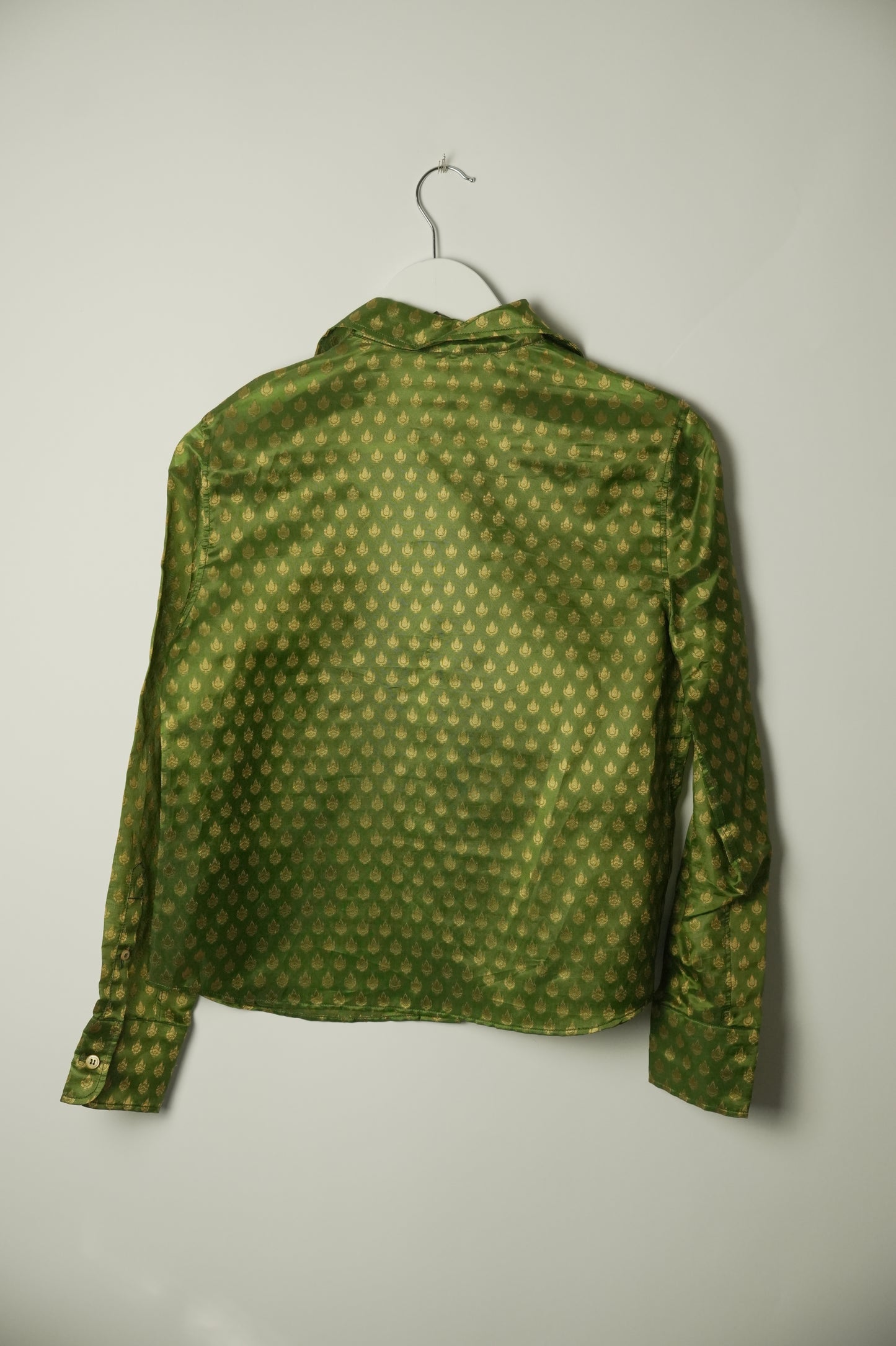 Miu Miu Gold Metallic Printed Sheen Blouse 2016