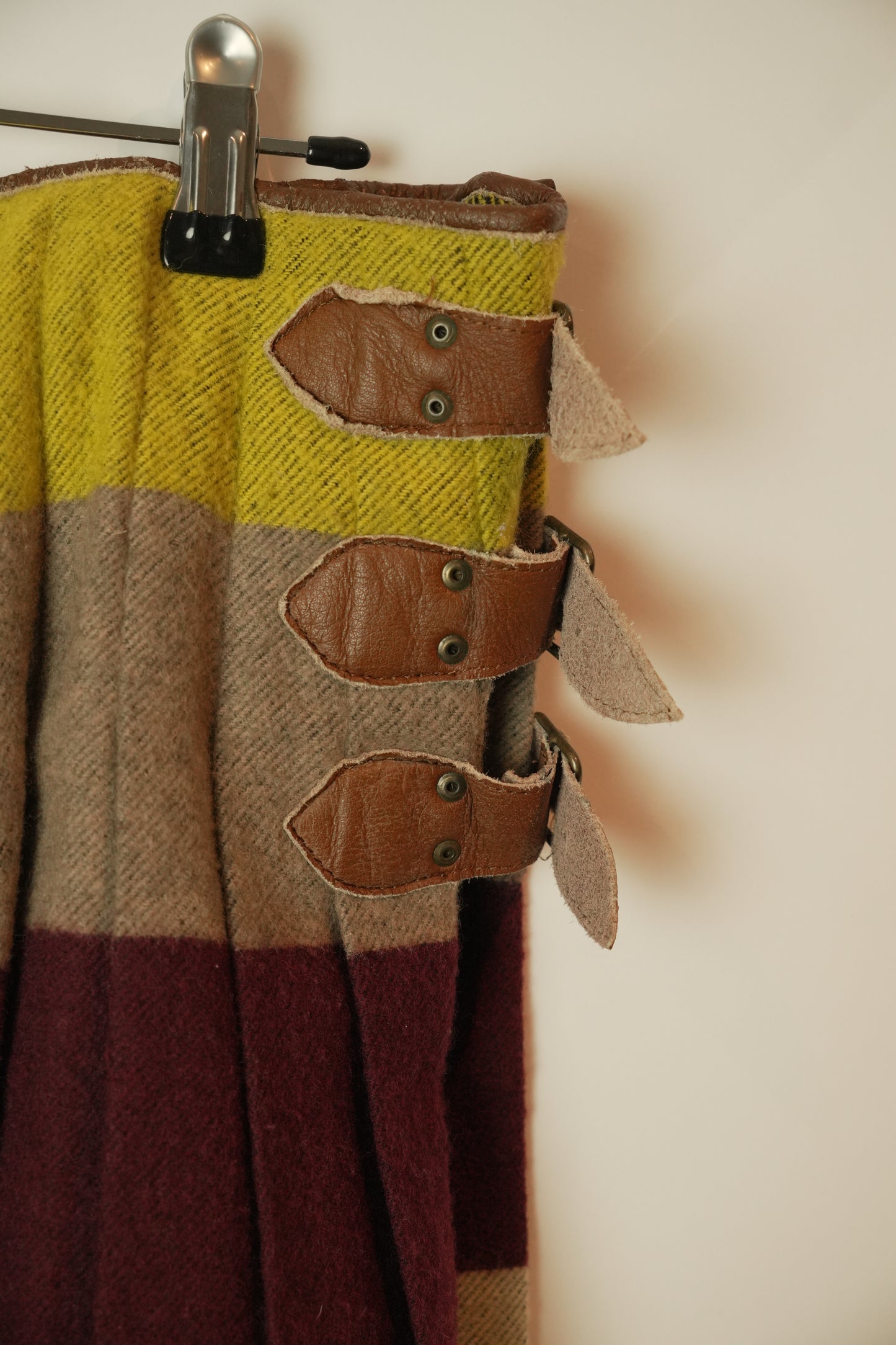 Jean Paul Gaultier Colour Block Wool Pleated Double Buckle Skirt