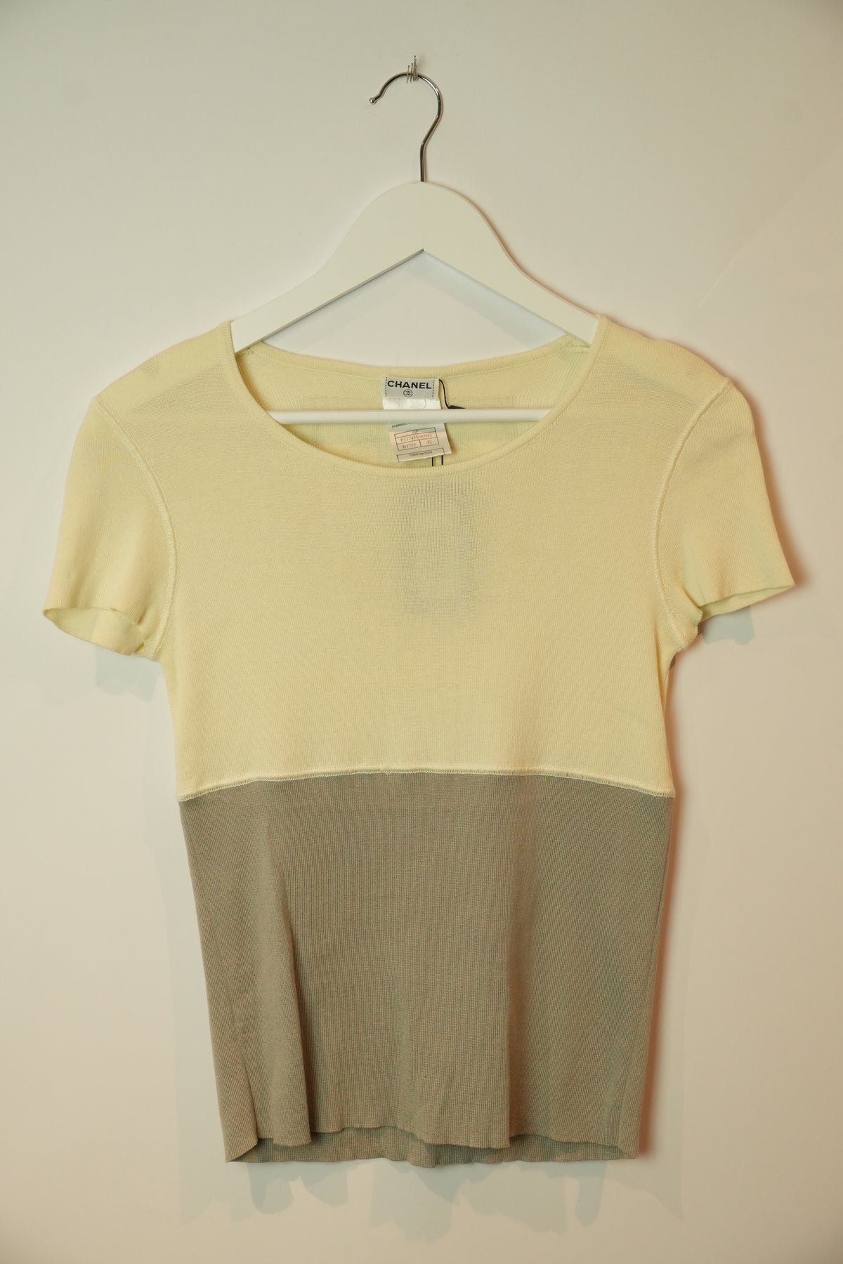 Chanel Knit Logo Two Tone White Grey Tee